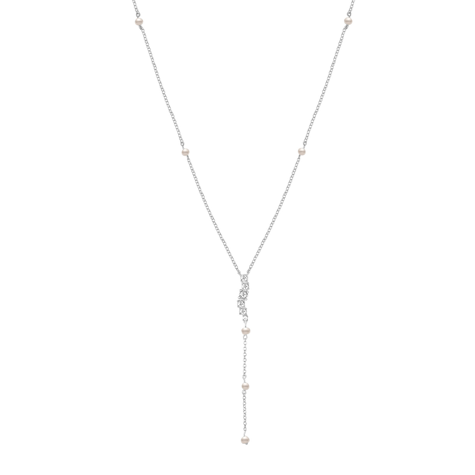 Colar em Prata 925 com Pérola e Topázios Incolores, 45cm