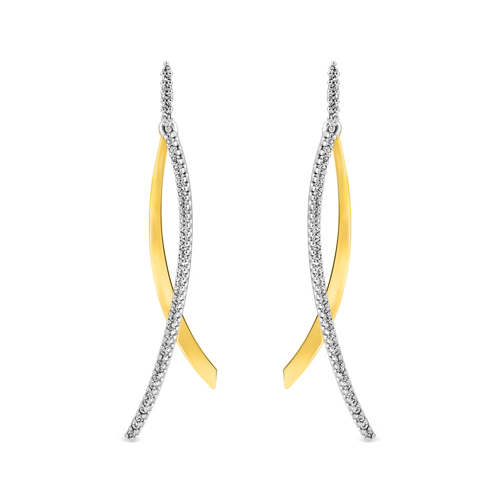 Brinco Bali em Prata 925 e Ouro Amarelo 18k com Topázios Incolores