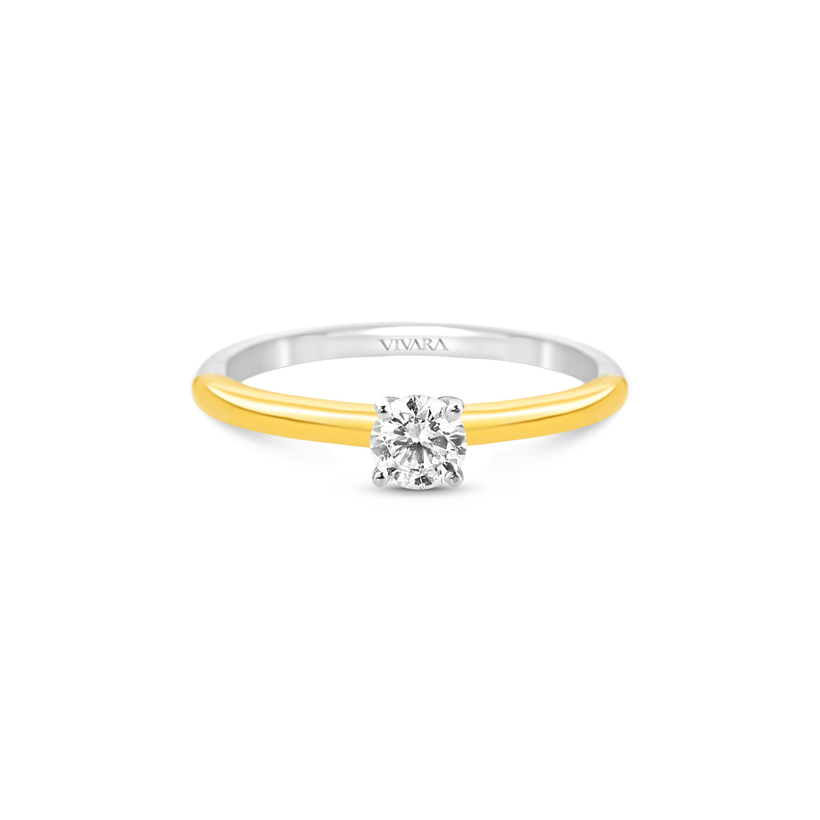 Anel Solitário Lume em Prata 925 e Ouro Amarelo 18k com Diamante de Laboratório 0,26 ct