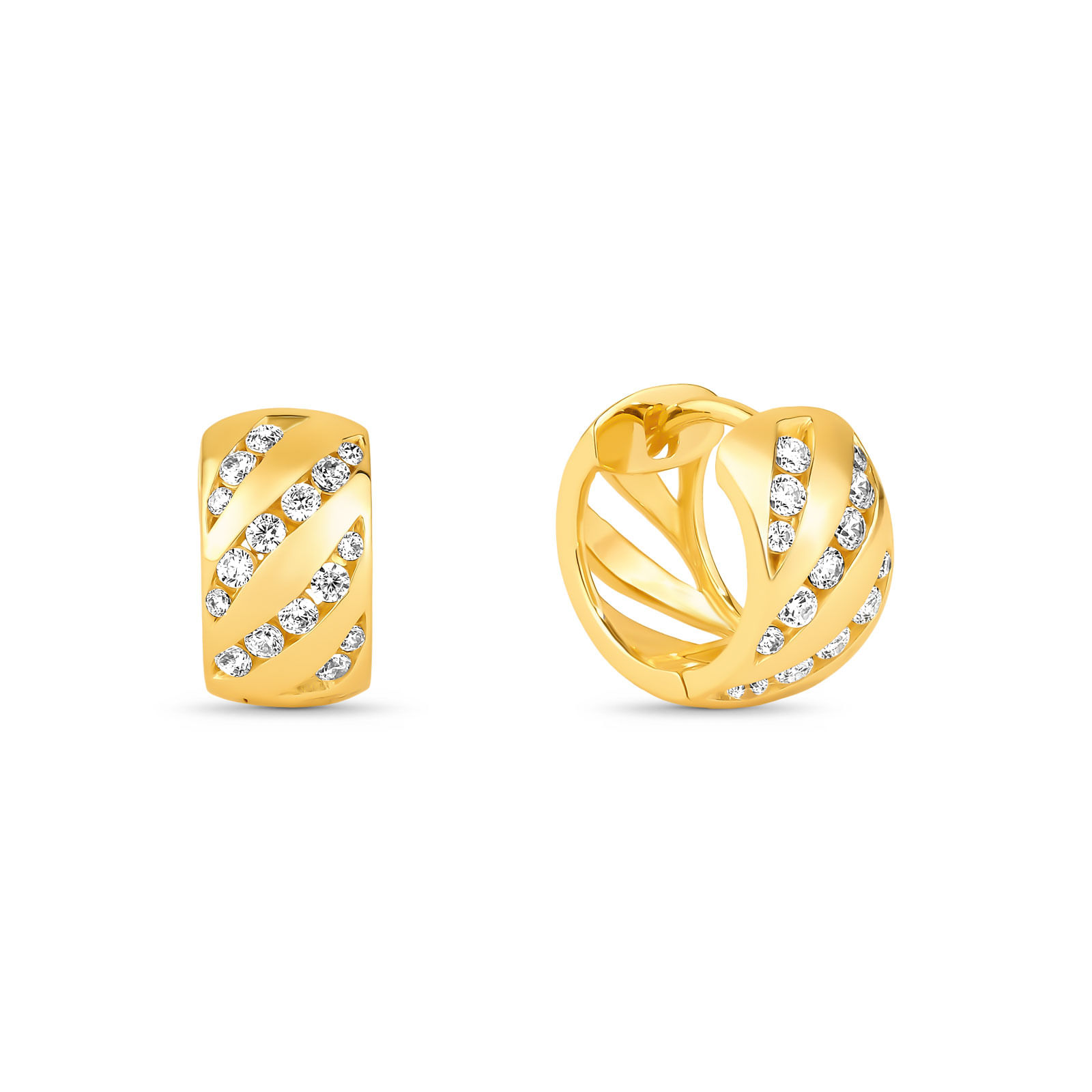 Argola Life Fusion em Prata 925 com Banho de Ouro Amarelo 18k e Pedras Incolores, 30 mm