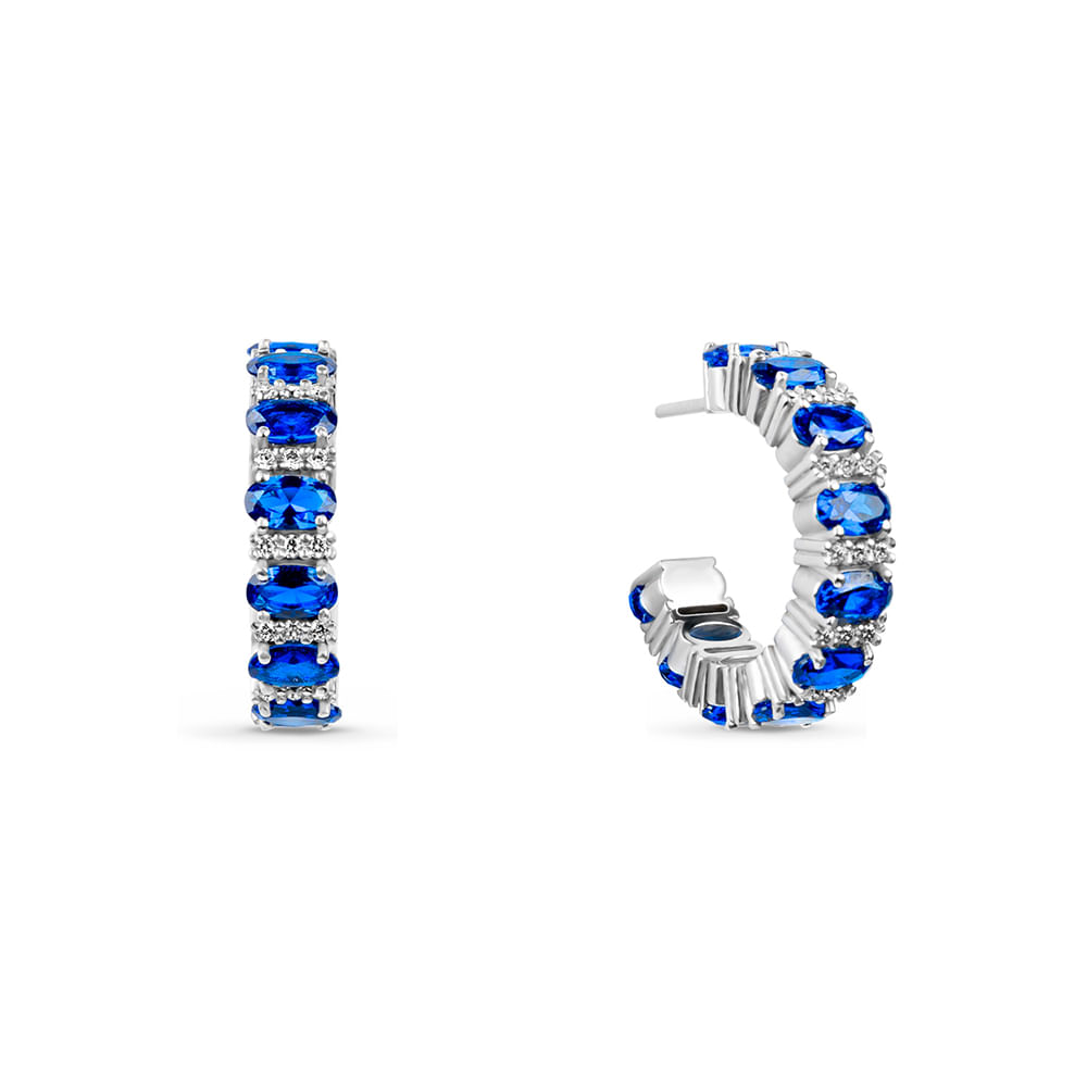 Brinco Life Special II em Prata 925 com Pedras Azuis e Incolores
