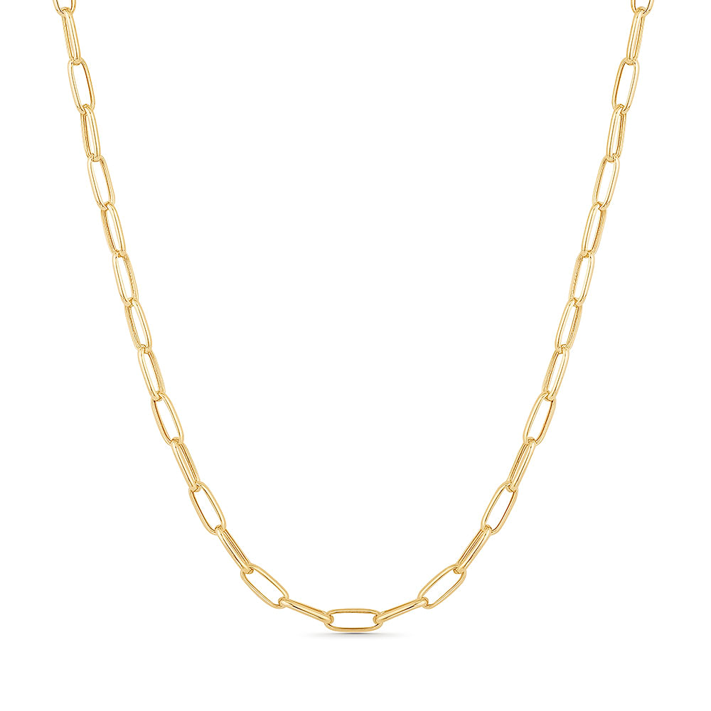 Corrente Cadeado Alongado em Ouro Amarelo 18k, 40cm